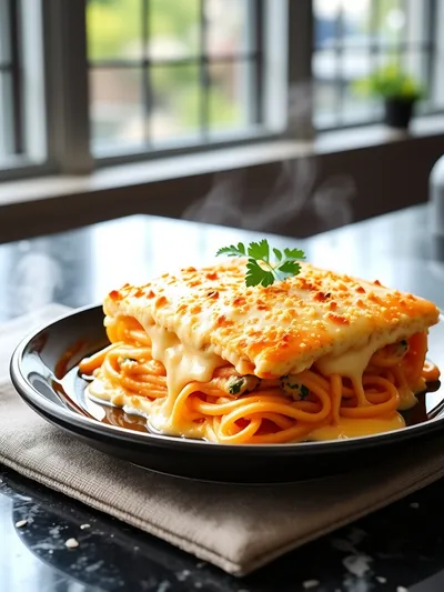Baked Cream Cheese Spaghetti Casserole - ready to serve