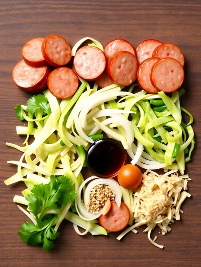Beef Sausage and Cabbage Stir Fry - ingredients preparation