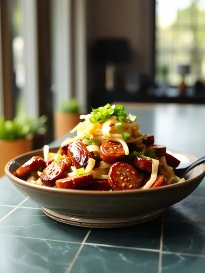 Beef Sausage and Cabbage Stir Fry - ready to serve