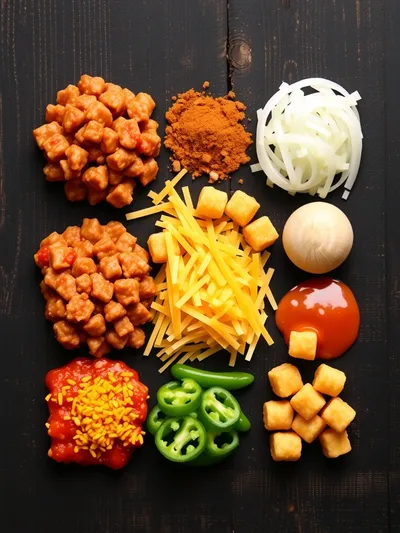 Chili Cheese Tater Tot Casserole - ingredients preparation