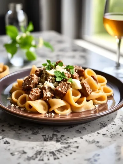 Creamy Beef and Bowtie Pasta - cooking process