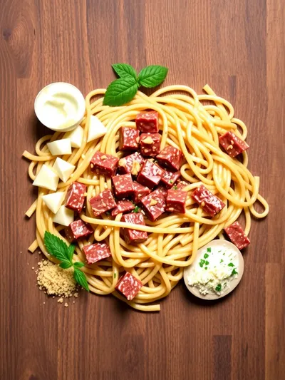 Creamy Beef Pasta – High Protein Quick Dinner - ingredients preparation