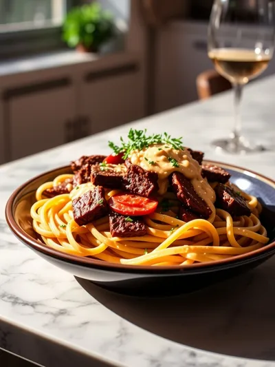Creamy Beef Pasta – High Protein Quick Dinner - cooking process