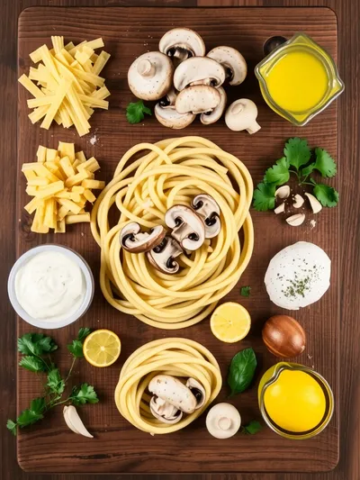 Creamy Lemon Mushroom Pasta - ingredients preparation