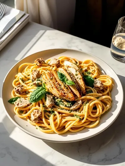 Creamy Pesto Chicken Pasta Skillet - ready to serve