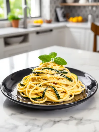 Creamy Zucchini Lemon Pasta - ready to serve