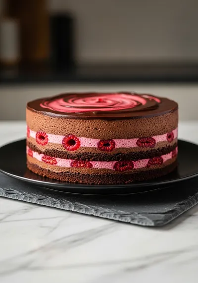 Dark Chocolate Raspberry Mousse Cake