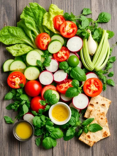 Fattoush Salad – Fresh and Crunchy - ingredients preparation