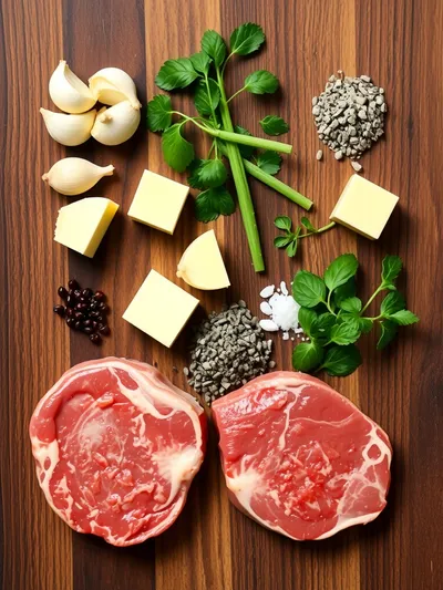 Garlic Butter Pan Seared Beef Chops - ingredients preparation