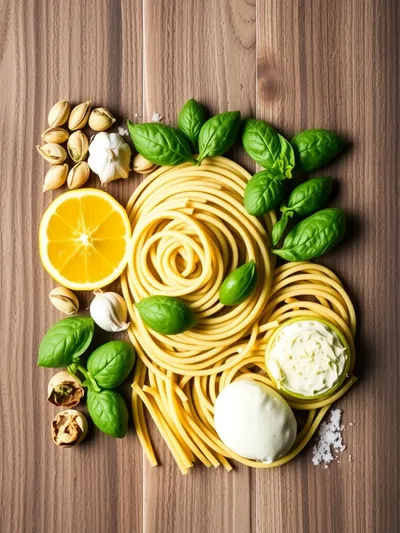Pistachio Pesto Pasta with Burrata - ingredients preparation