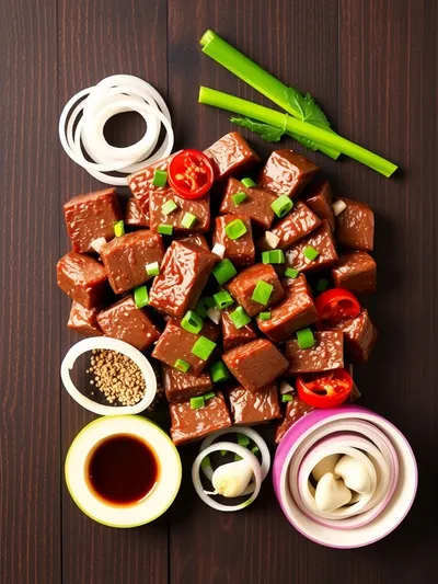 Sizzling Chinese Pepper Steak with Onions - ingredients preparation