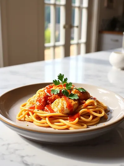 Spicy Southern Chicken Spaghetti Casserole - ready to serve