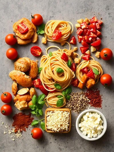 Spicy Southern Chicken Spaghetti Casserole - ingredients preparation