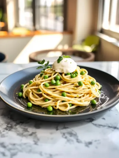 Spring Pasta with Leek & Pea Sauce with Fresh Burrata - cooking process