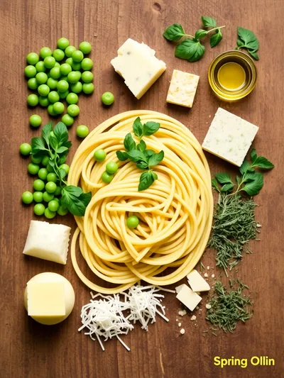 Spring Pea and Garden Herb Fettuccine - ingredients preparation