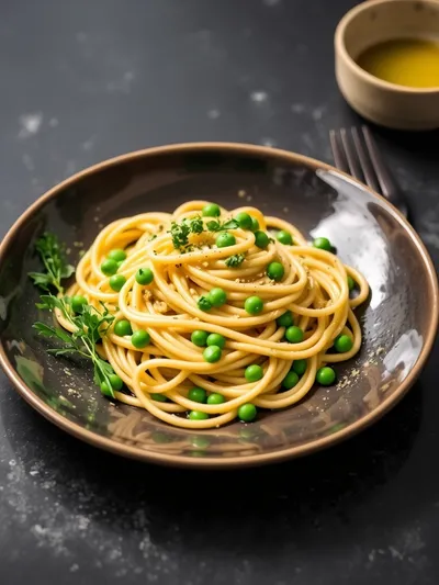 Spring Pea and Garden Herb Fettuccine - cooking process