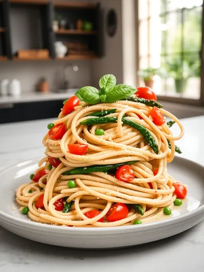Spring Vegetable Pasta – Easy Vegan Recipe - ready to serve