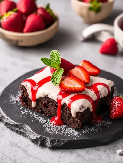 Strawberry Brownies with Creamy Frosting - ready to serve