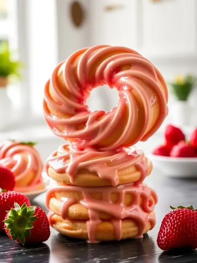 Strawberry Glazed French Crullers