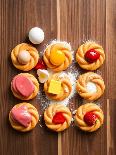 Strawberry Glazed French Crullers - ingredients preparation