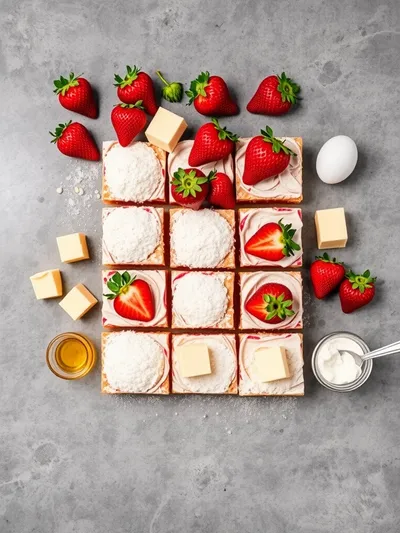 Fresh Strawberry Shortcake Bars With Buttery Crust - ingredients preparation