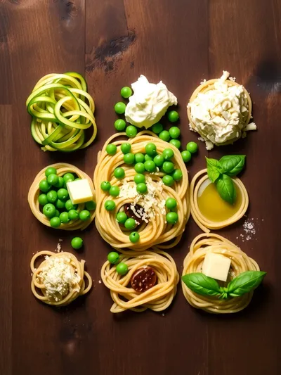 Zucchini Ricotta Summer Pasta With Peas - ingredients preparation